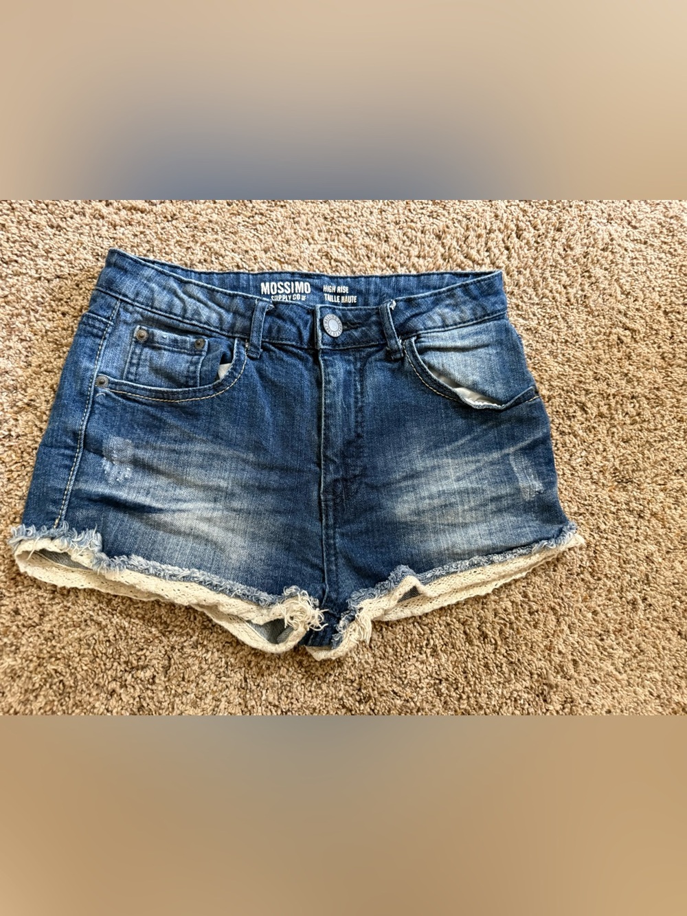 Mossimo High Rise Denim Shorts Size 5 Distressed Lace Trim Boho